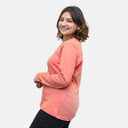 TAMSY Set of 2 Long Sleeves V Neck T-Shirt (Size XL) - Coral - Z Chambray Blue