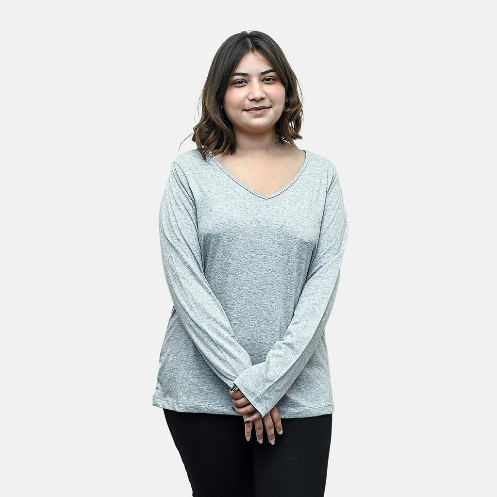 TAMSY Set of 2 Long Sleeves V Neck T-Shirt (Size XXL) - Grey - Lemon