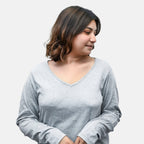 TAMSY Set of 2 Long Sleeves V Neck T-Shirt (Size XXL) - Grey - Lemon