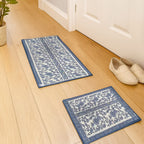 Set of 2 Machine Washable Door Mat (65cm x 45cm) & Runner (120cm x 45cm) With Anti Slip Base - Blue