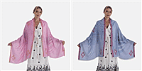 Set of 2 - Maisi Printed Cotton Lightweight Summer Scarf (One Size) - Rose Pink and Blue