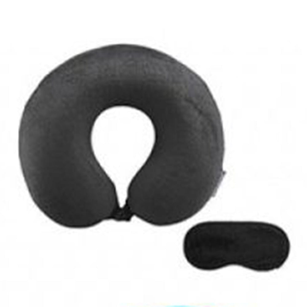 Set of 2 Memory Foam Neck Cushion with Eye Mask - Black