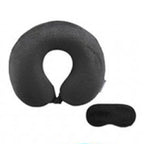 Set of 2 Memory Foam Neck Cushion with Eye Mask - Black