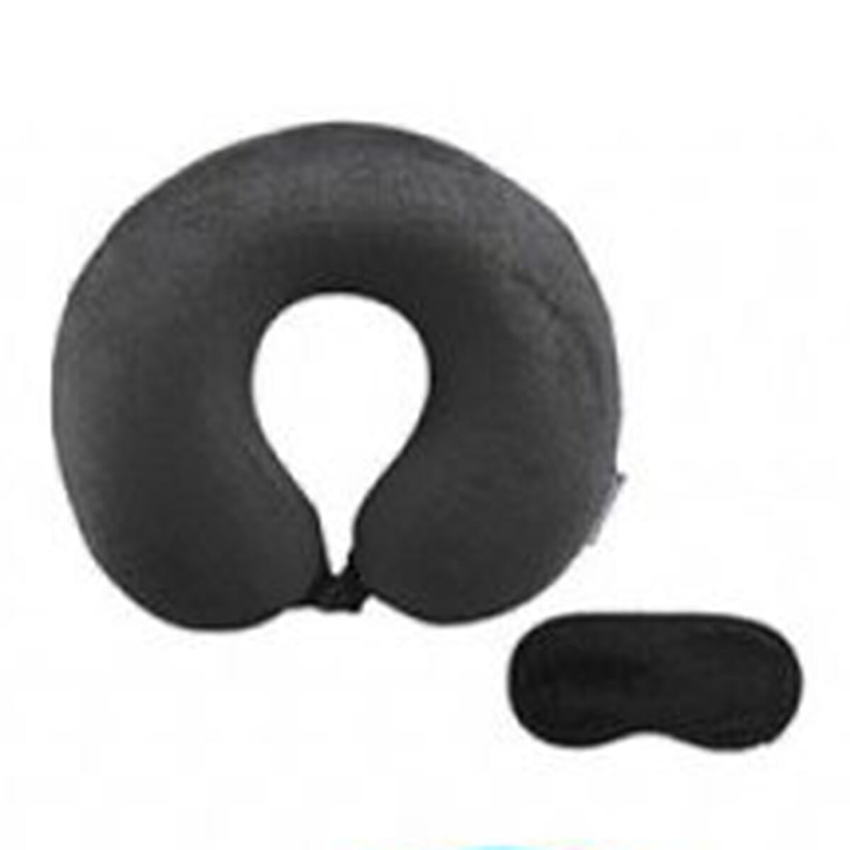 Set of 2 Memory Foam Neck Cushion with Eye Mask - Black