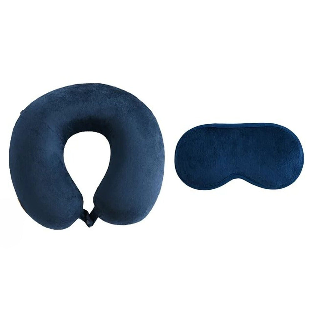 Set of 2 Memory Foam Neck Cushion with Eye Mask - Navy
