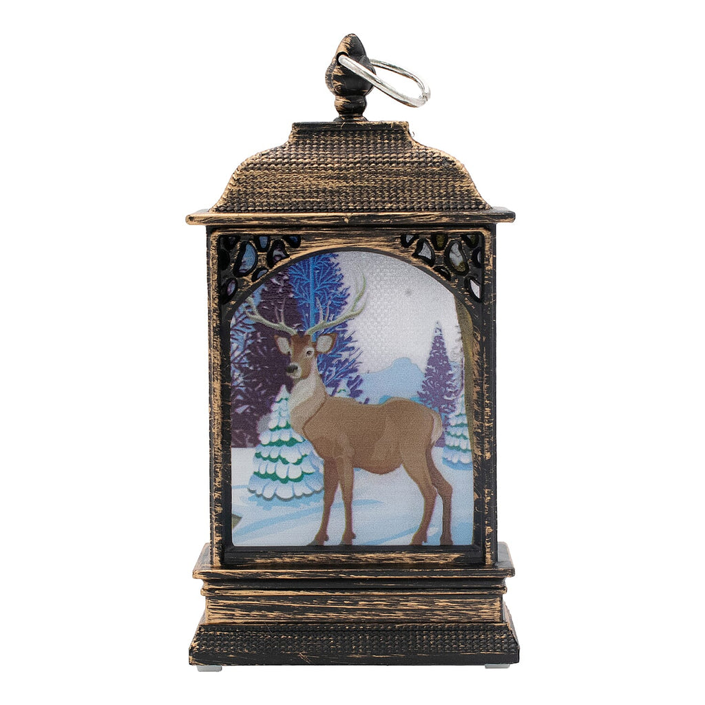 Set of 2 Mini Lantern Decorations with Reindeer - Santa Designs - Brown
