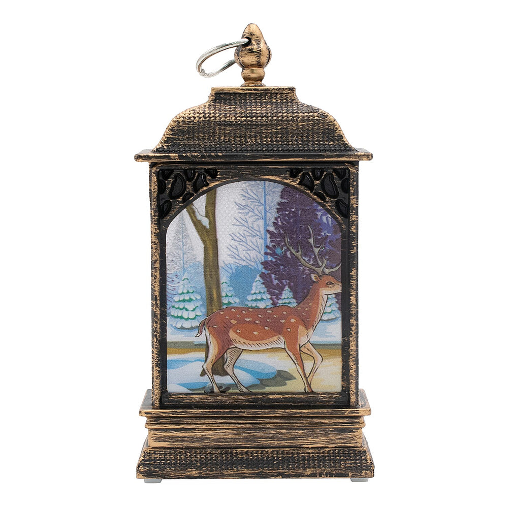 Set of 2 Mini Lantern Decorations with Reindeer - Santa Designs - Brown