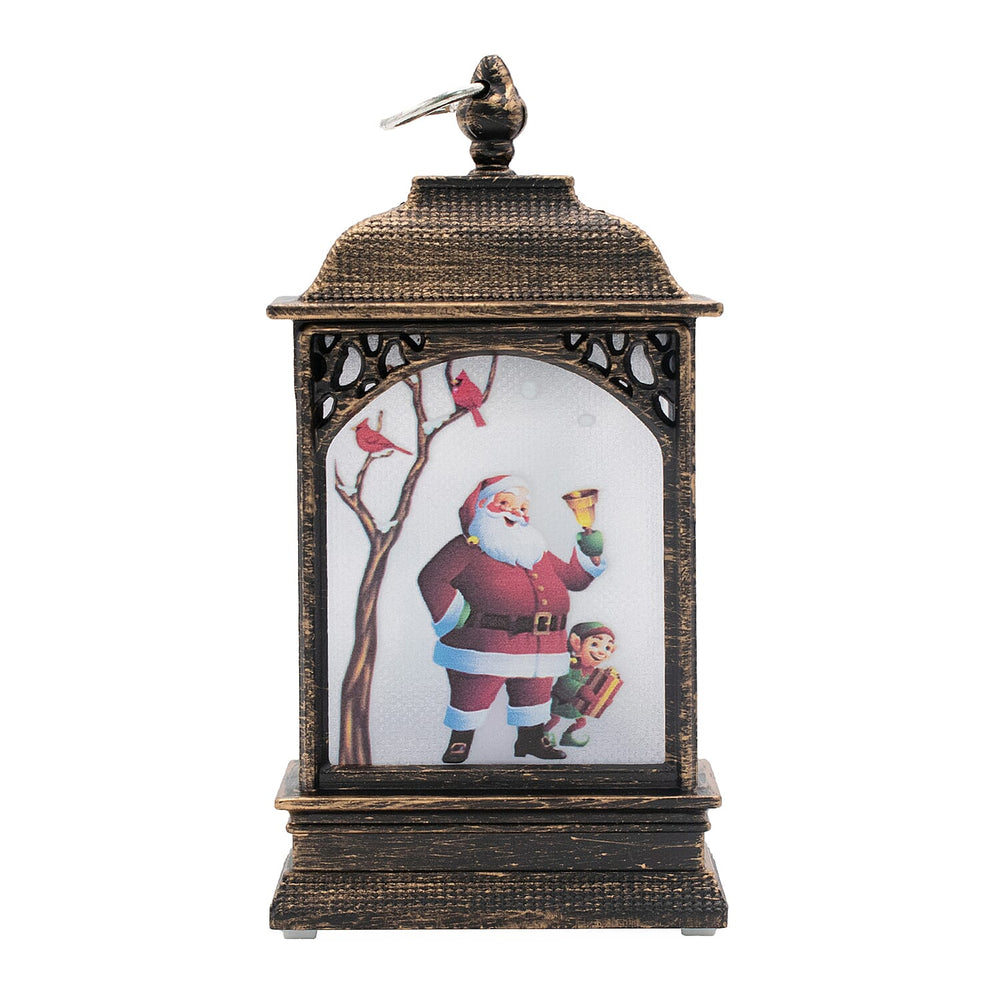 Set of 2 Mini Lantern Decorations with Reindeer - Santa Designs - Brown