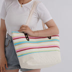 Set of 2- Multi-Color Striped Tote Bag - Sun Hat (Visor) - Beach - Travel Ready