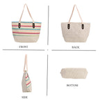 Set of 2- Multi-Color Striped Tote Bag - Sun Hat (Visor) - Beach - Travel Ready