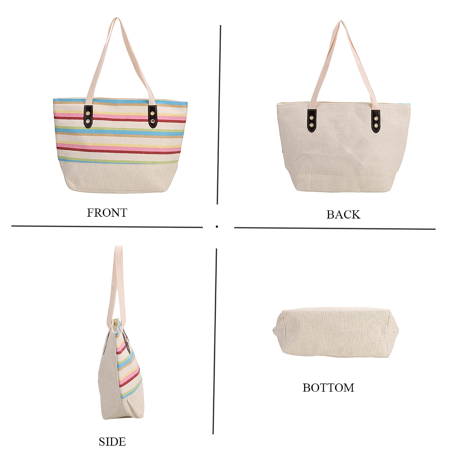 Set of 2- Multi-Color Striped Tote Bag - Sun Hat (Visor) - Beach - Travel Ready