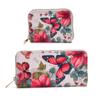 Set of 2- Pink Butterfly Print Zip-Around Wallet & Clutch - White