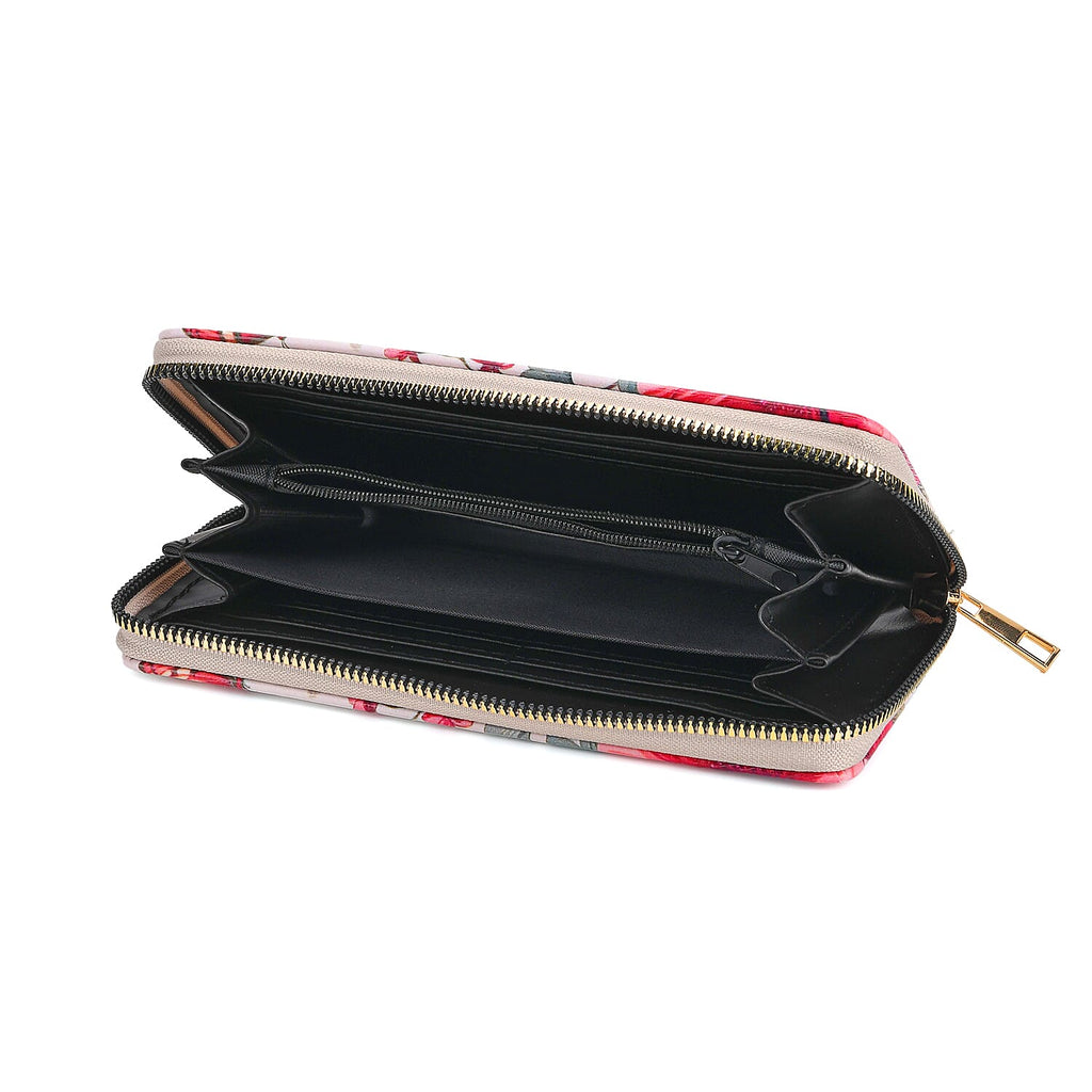 Set of 2- Pink Butterfly Print Zip-Around Wallet & Clutch - White