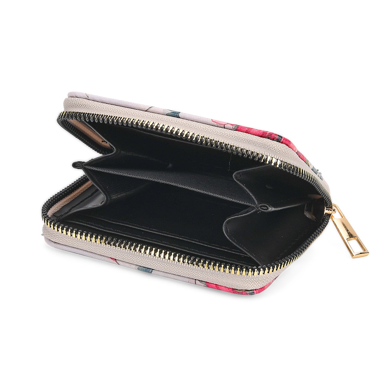 Set of 2- Pink Butterfly Print Zip-Around Wallet & Clutch - White
