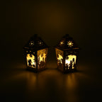 Set of 2 Plywood Lanterns With 1 Warm LED Light (Battery Operated, 2xLR44 Incl.)