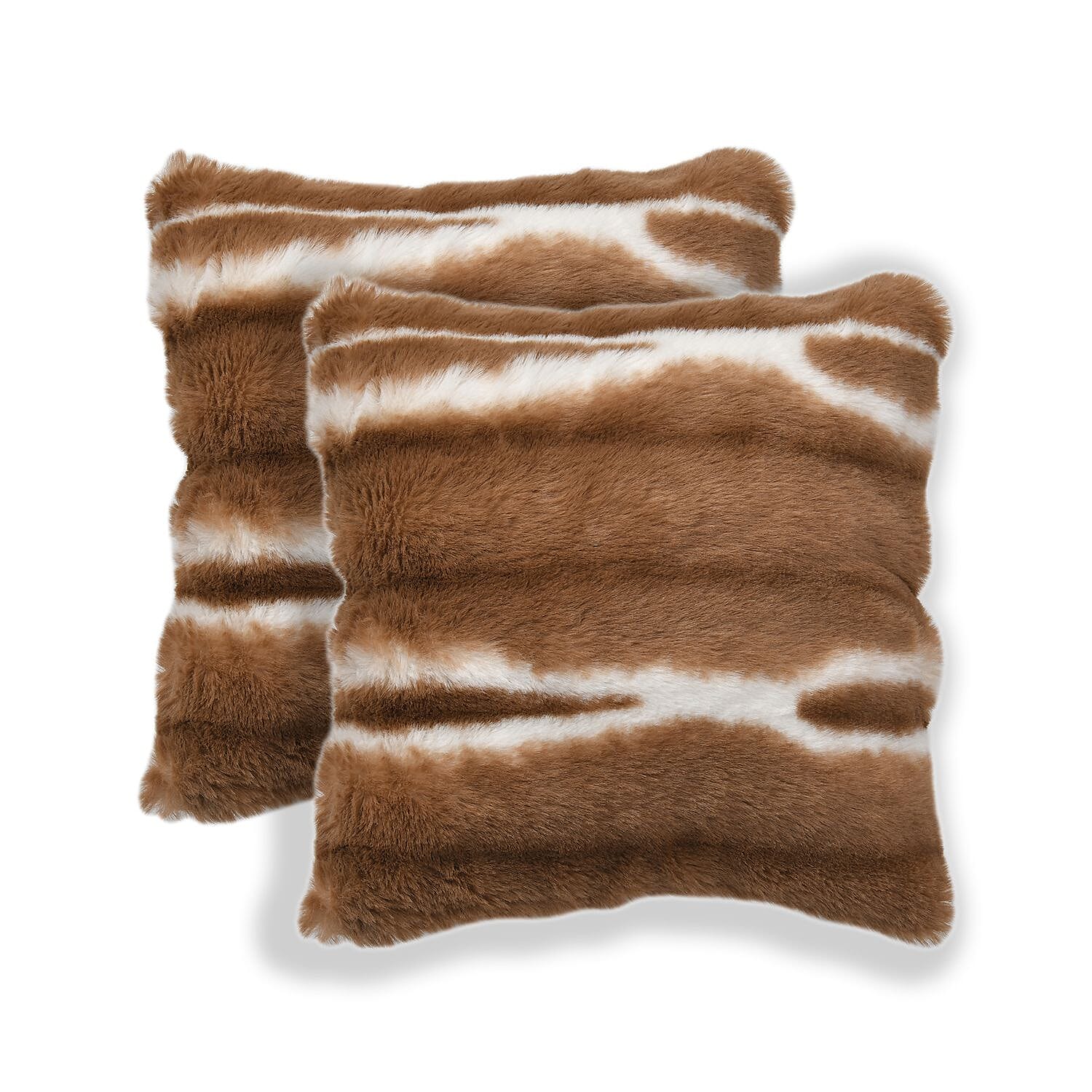 Set of 2 Super Soft Faux Chinchilla Fur Sherpa Lined Cushion Covers (Size 40x40cm) - Brown