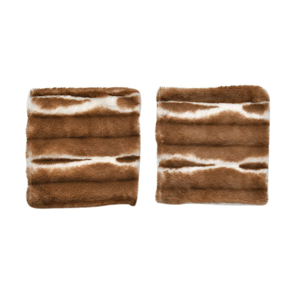 Set of 2 Super Soft Faux Chinchilla Fur Sherpa Lined Cushion Covers (Size 40x40cm) - Brown