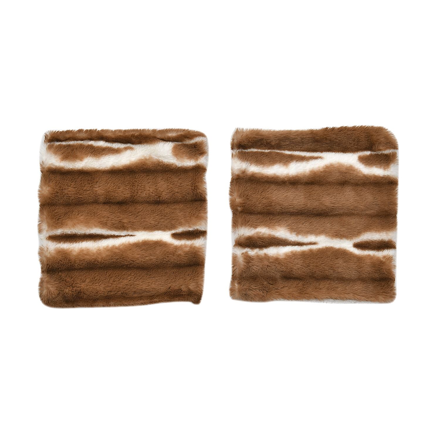 Set of 2 Super Soft Faux Chinchilla Fur Sherpa Lined Cushion Covers (Size 40x40cm) - Brown