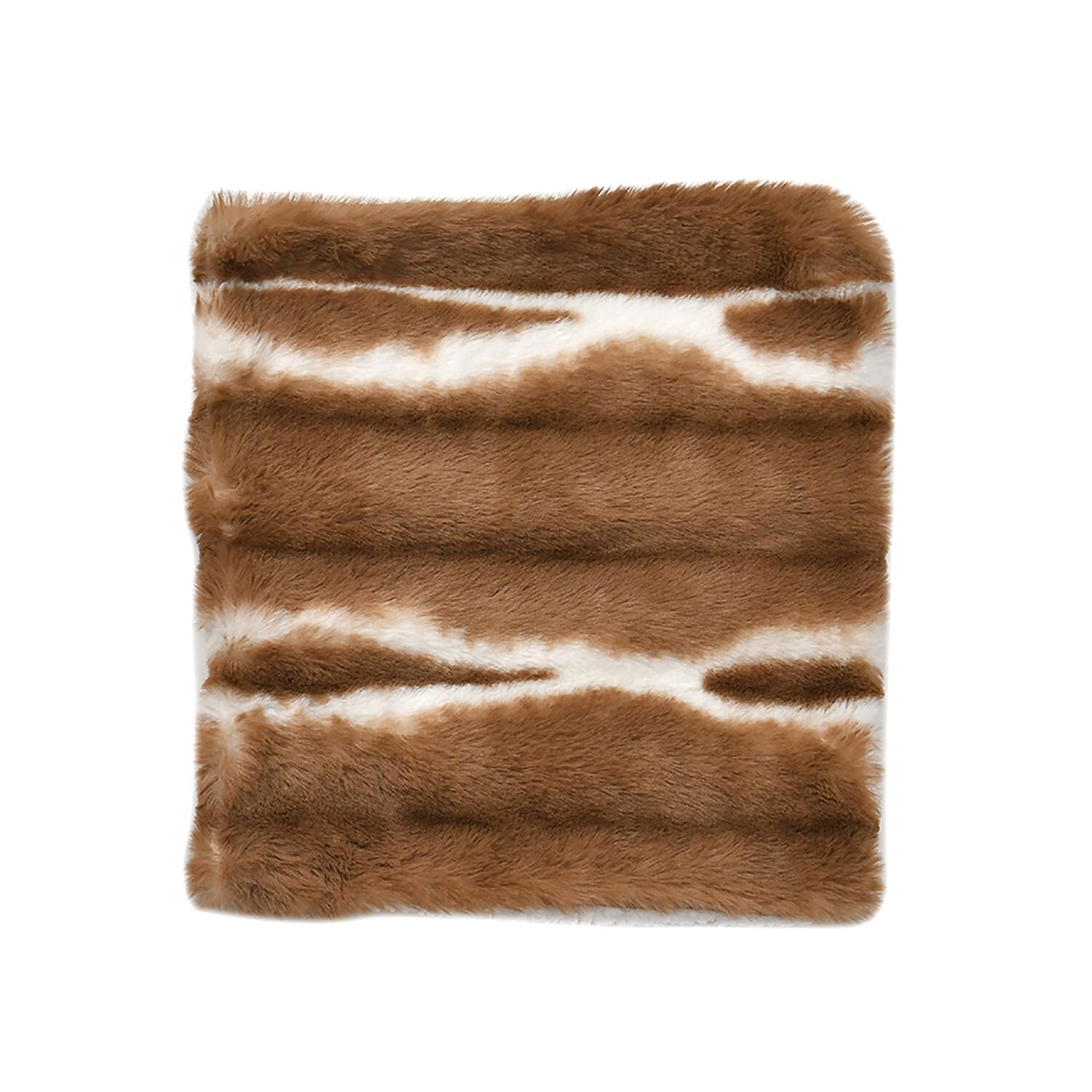 Set of 2 Super Soft Faux Chinchilla Fur Sherpa Lined Cushion Covers (Size 40x40cm) - Brown