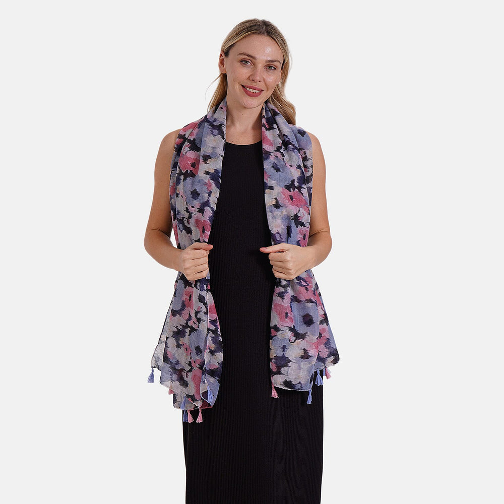 New Arrival- Abstract Flower & Leaf Pattern Dual Scarf Set - Green & Multicolor