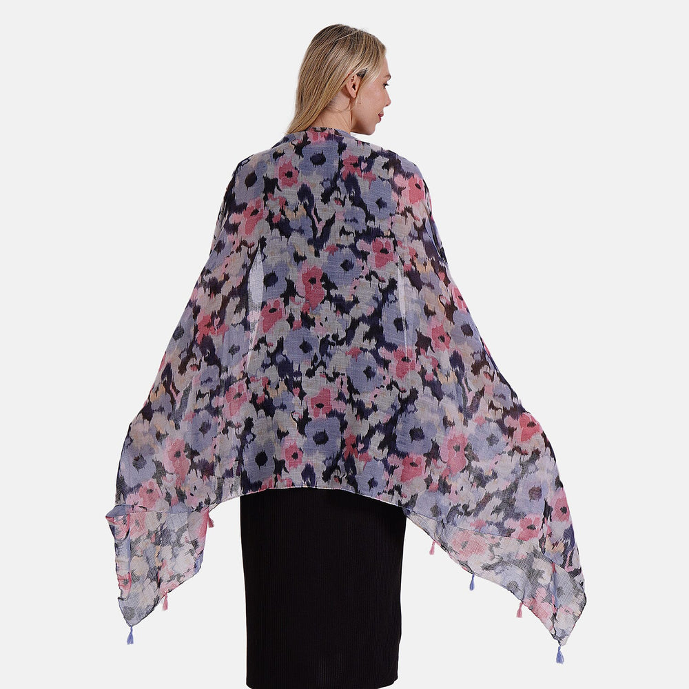 New Arrival- Abstract Flower & Leaf Pattern Dual Scarf Set - Green & Multicolor