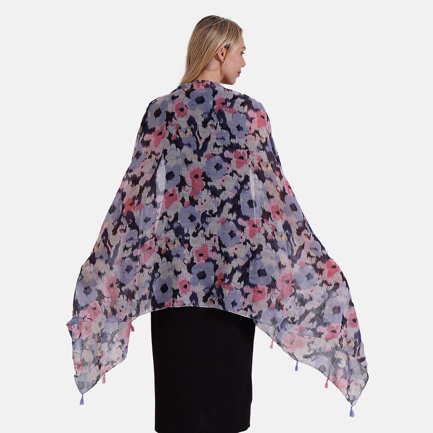New Arrival- Abstract Flower & Leaf Pattern Dual Scarf Set - Green & Multicolor
