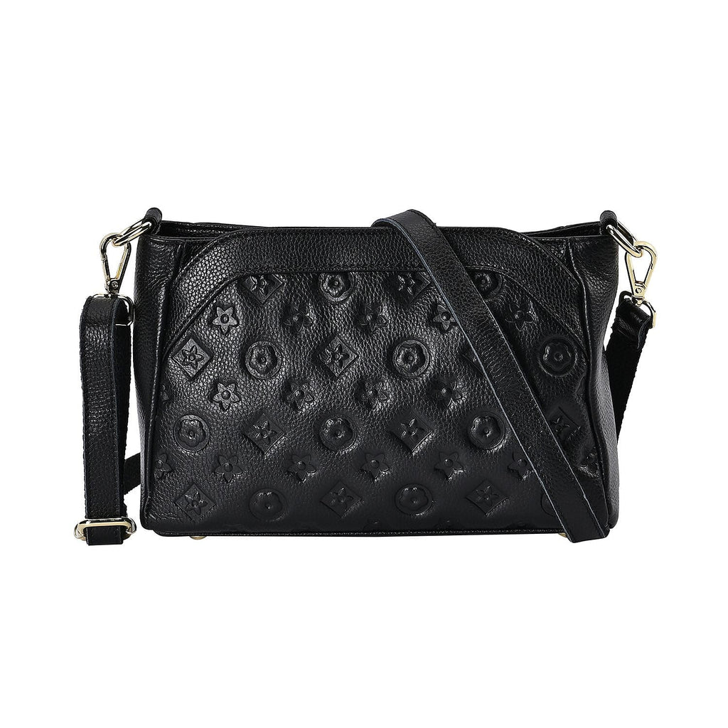 100% Genuine Leather Crossbody Bag With Shoulder Strap - Black