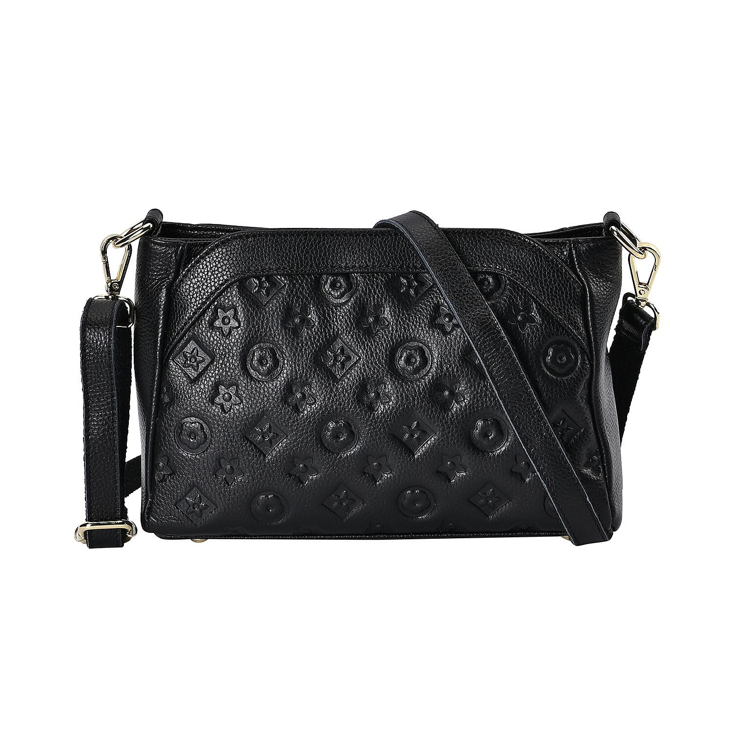 100% Genuine Leather Crossbody Bag With Shoulder Strap - Black