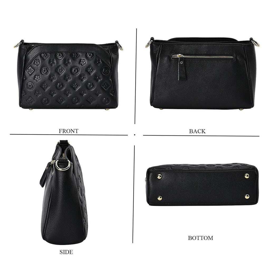 100% Genuine Leather Crossbody Bag With Shoulder Strap - Black