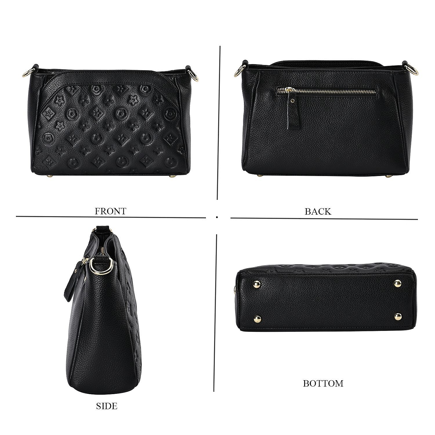 100% Genuine Leather Crossbody Bag With Shoulder Strap - Black