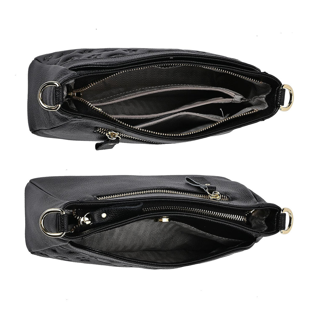 100% Genuine Leather Crossbody Bag With Shoulder Strap - Black