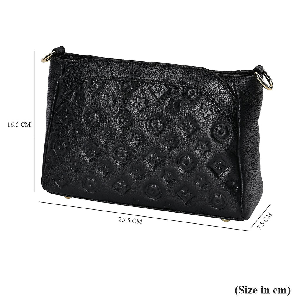 100% Genuine Leather Crossbody Bag With Shoulder Strap - Black