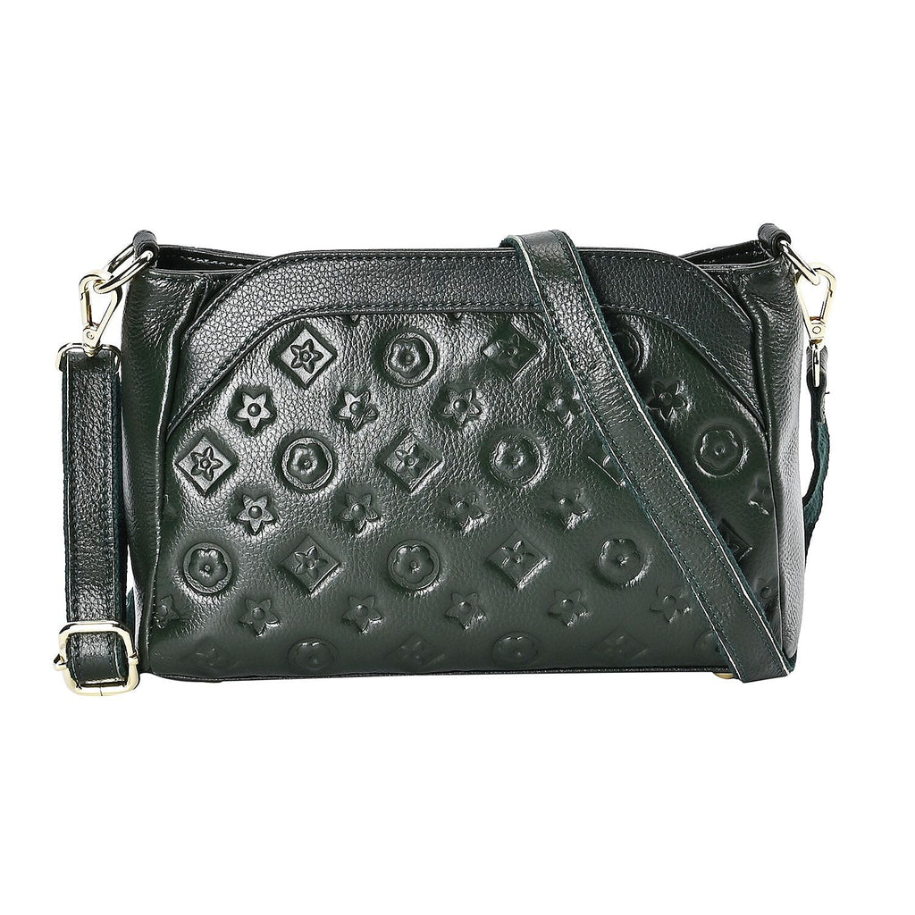 Genuine Leather Crossbody Bag With Shoulder Strap - Green