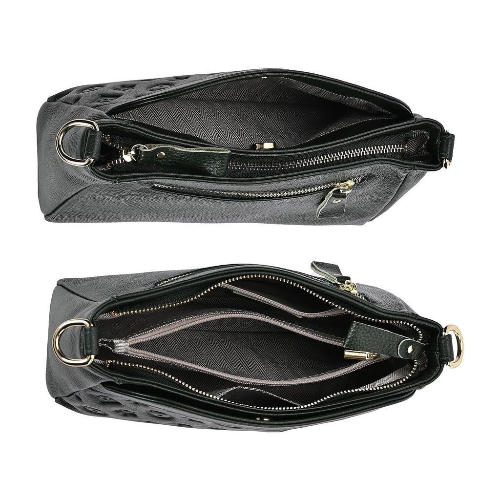 Genuine Leather Crossbody Bag With Shoulder Strap - Green