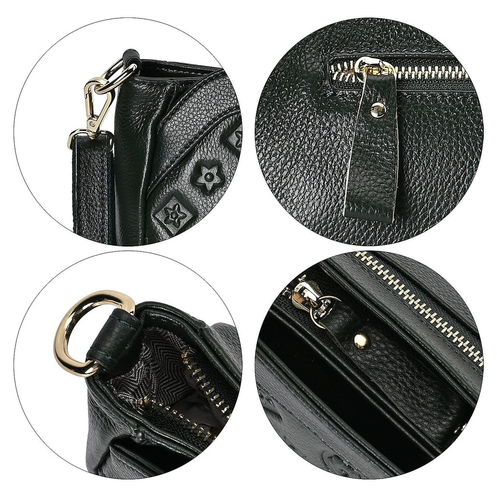 Genuine Leather Crossbody Bag With Shoulder Strap - Green