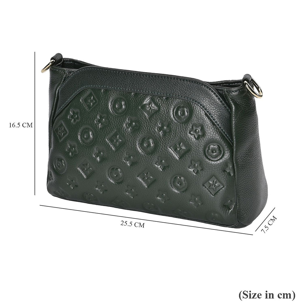 Genuine Leather Crossbody Bag With Shoulder Strap - Green