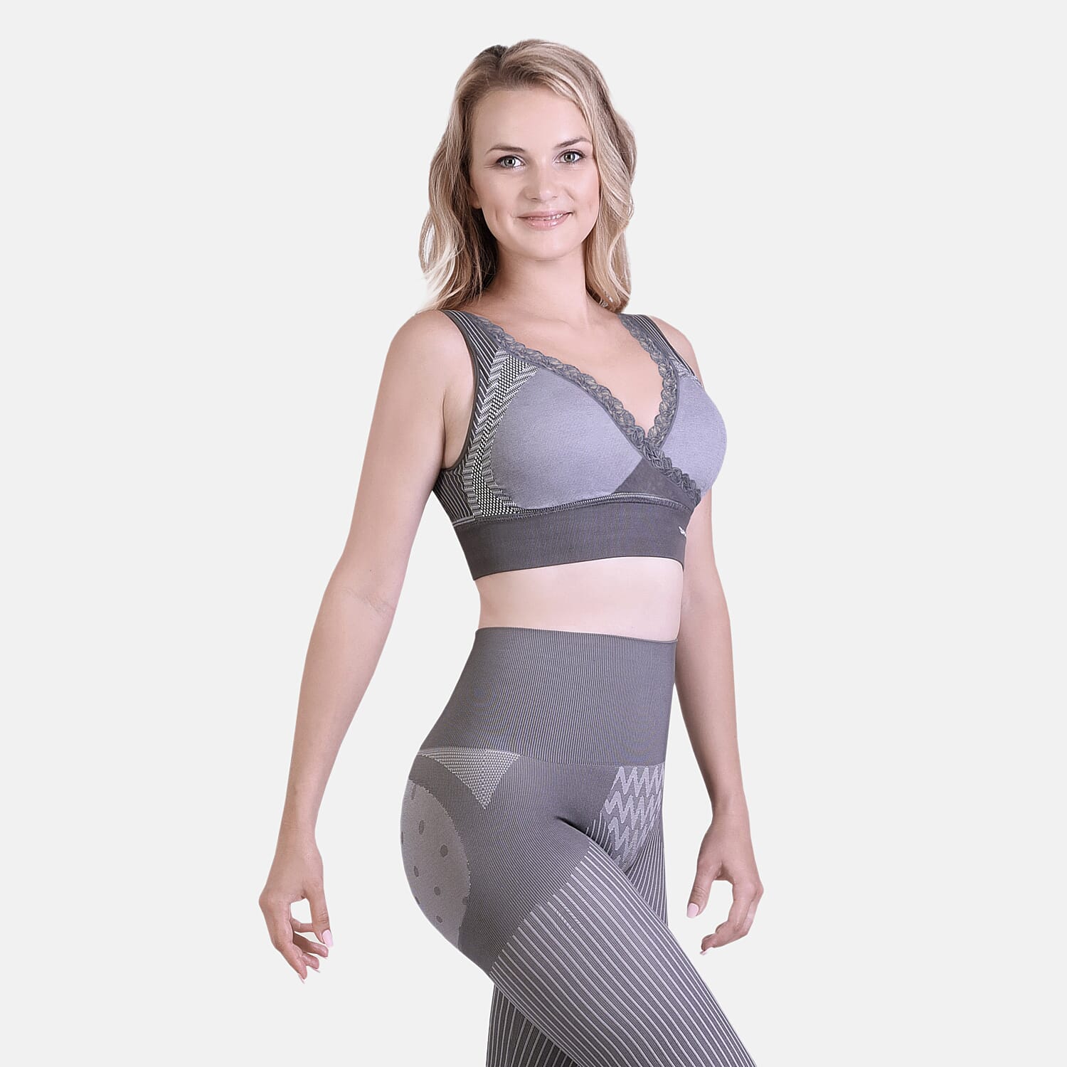 Set of 2 - SANKOM Patent Premium Bra With Lace (Size 8) - Grey (Bamboo Infused) & Black (Aloe Vera Infused)