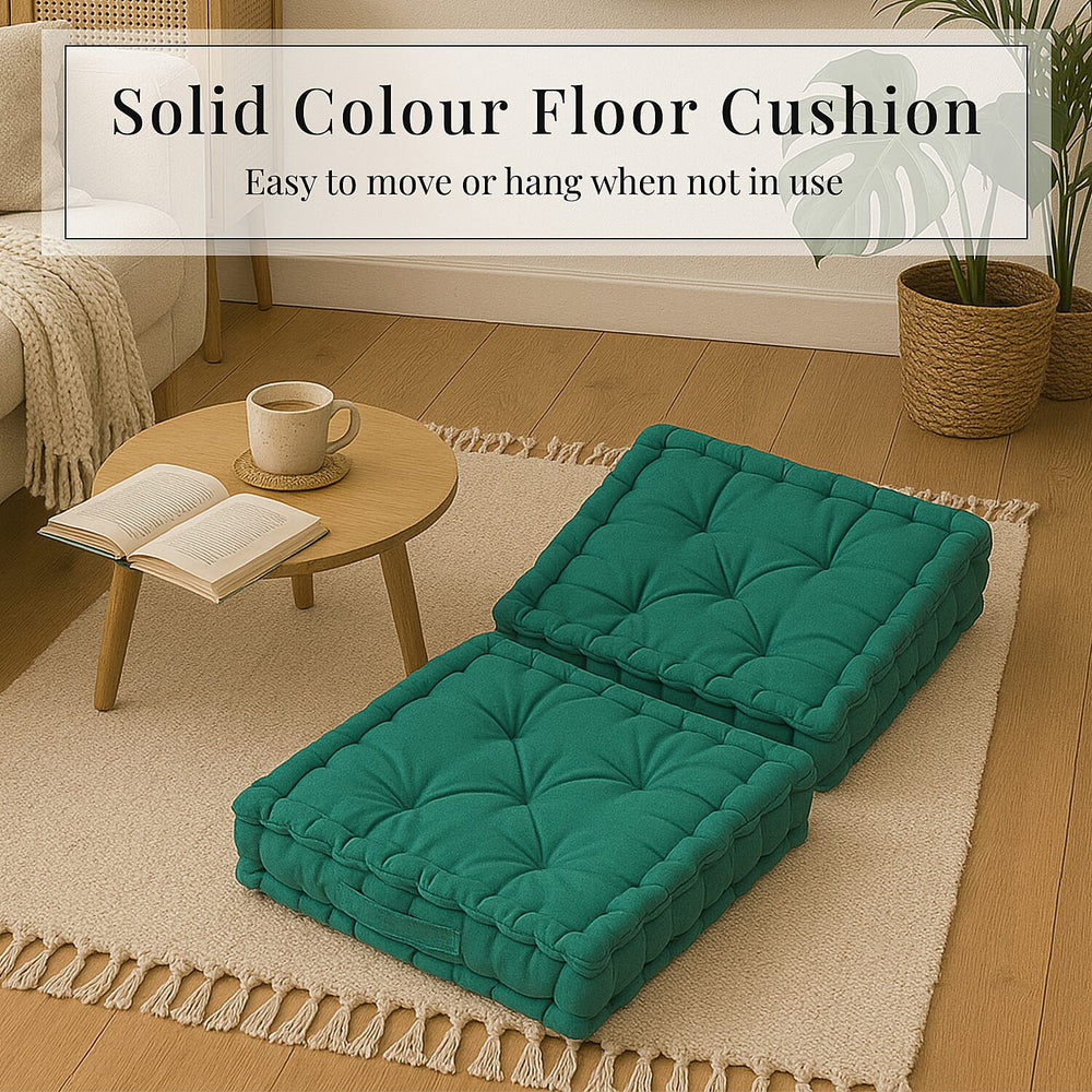 Set of 2 - 100% Cotton Floor Cushion with Cotton Filling (40x40x8cm) - Ocean Green