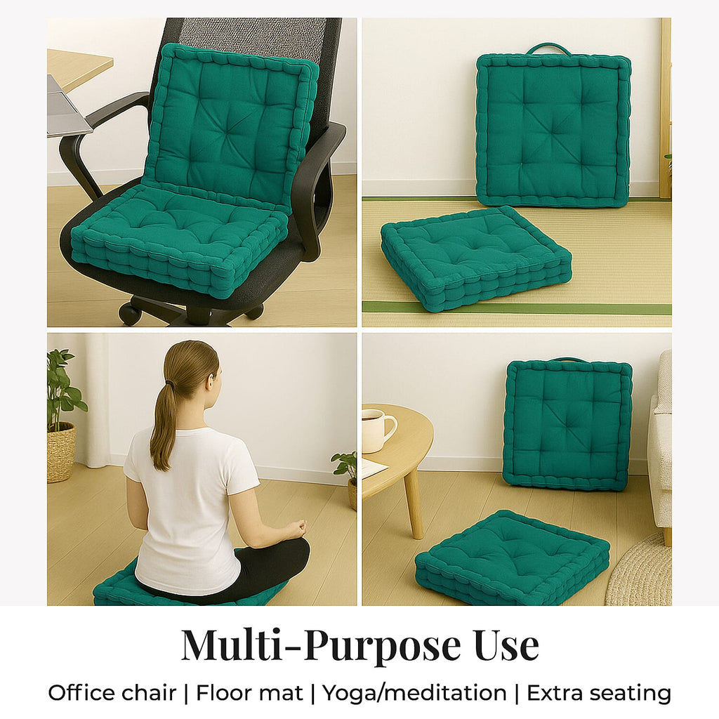 Set of 2 - 100% Cotton Floor Cushion with Cotton Filling (40x40x8cm) - Ocean Green