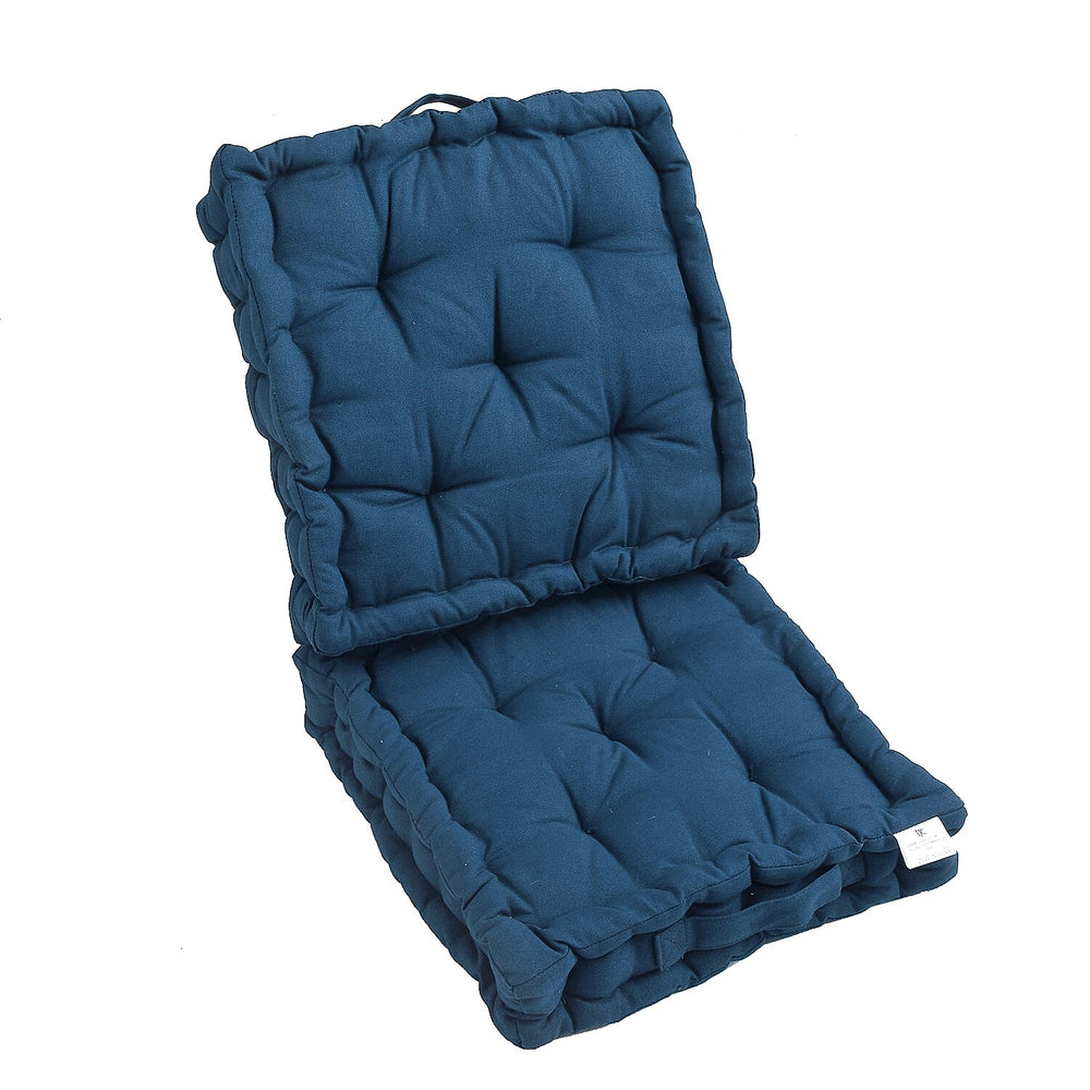 Set of 2 - 100% Cotton Floor Cushion with Cotton Filling Recycled Fiber (40x40x8cm) - Navy