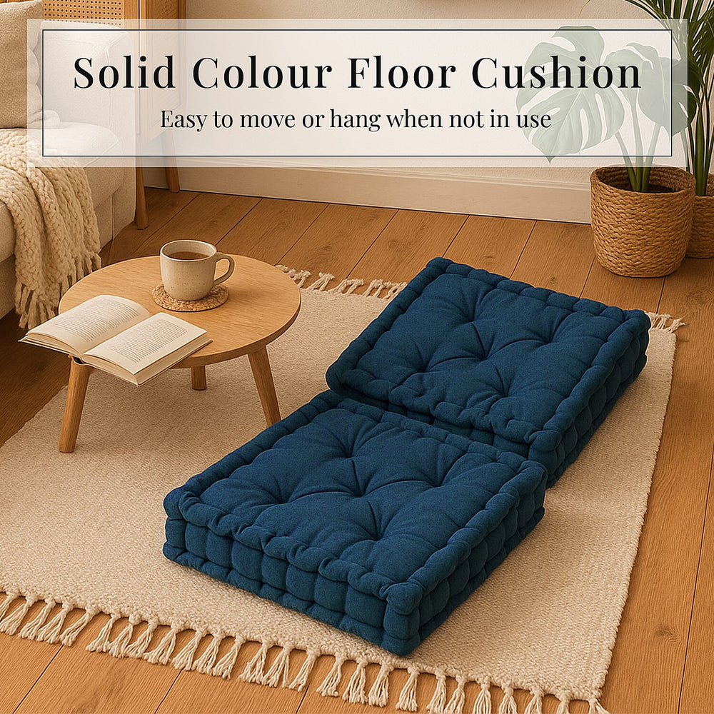 Set of 2 - 100% Cotton Floor Cushion with Cotton Filling Recycled Fiber (40x40x8cm) - Navy
