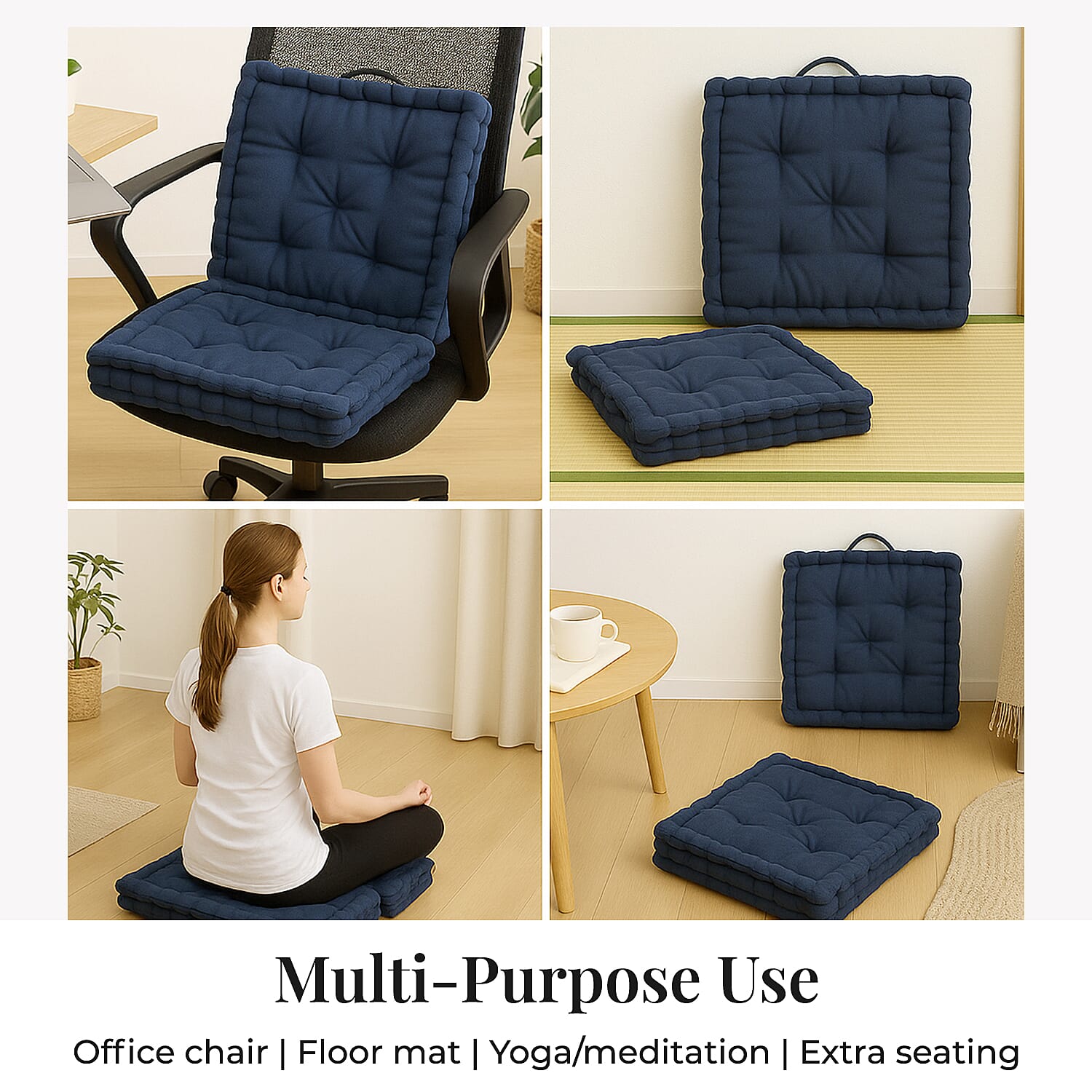 Set of 2 - 100% Cotton Floor Cushion with Cotton Filling Recycled Fiber (40x40x8cm) - Navy