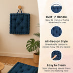 Set of 2 - 100% Cotton Floor Cushion with Cotton Filling Recycled Fiber (40x40x8cm) - Navy