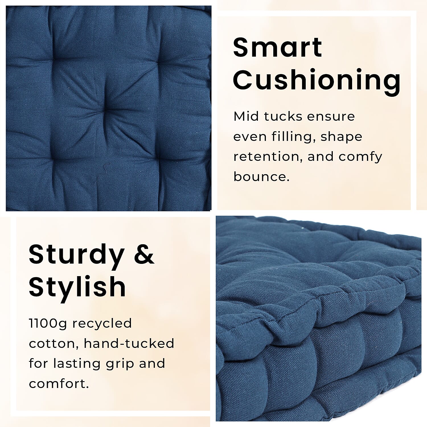 Set of 2 - 100% Cotton Floor Cushion with Cotton Filling Recycled Fiber (40x40x8cm) - Navy