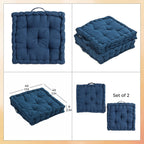 Set of 2 - 100% Cotton Floor Cushion with Cotton Filling Recycled Fiber (40x40x8cm) - Navy