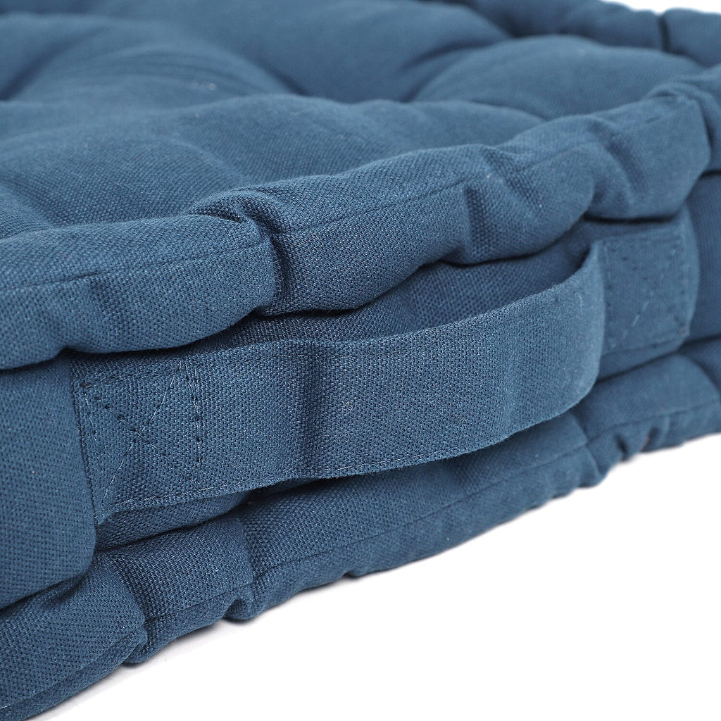 Set of 2 - 100% Cotton Floor Cushion with Cotton Filling Recycled Fiber (40x40x8cm) - Navy