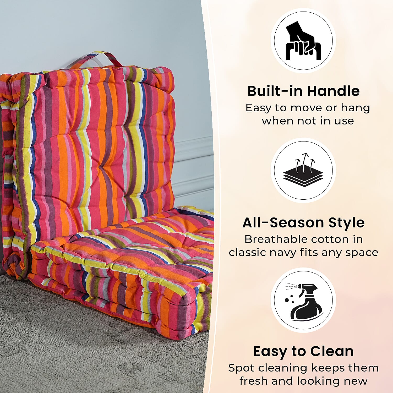 Set of 2 - 100% Cotton Floor Cushion with Cotton Filling  (40x40x8cm) - Multi Color