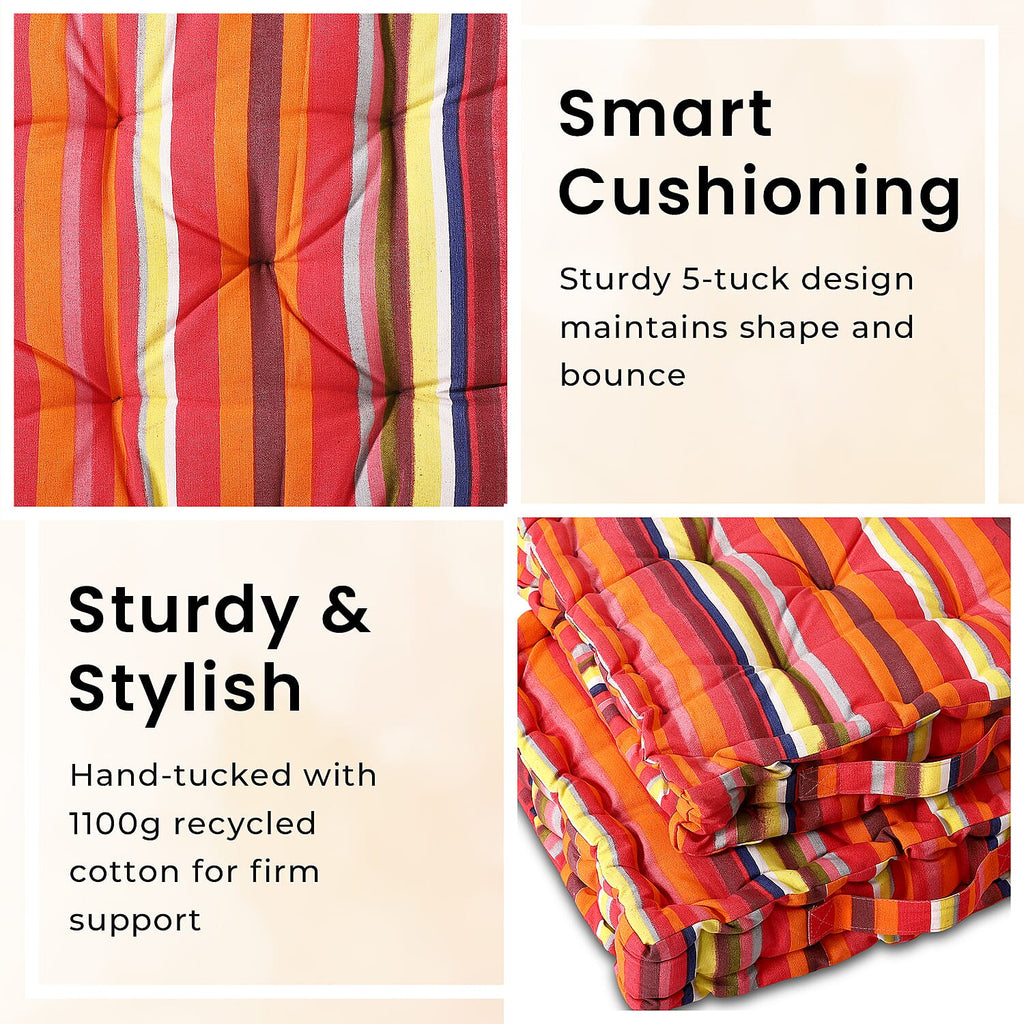 Set of 2 - 100% Cotton Floor Cushion with Cotton Filling  (40x40x8cm) - Multi Color