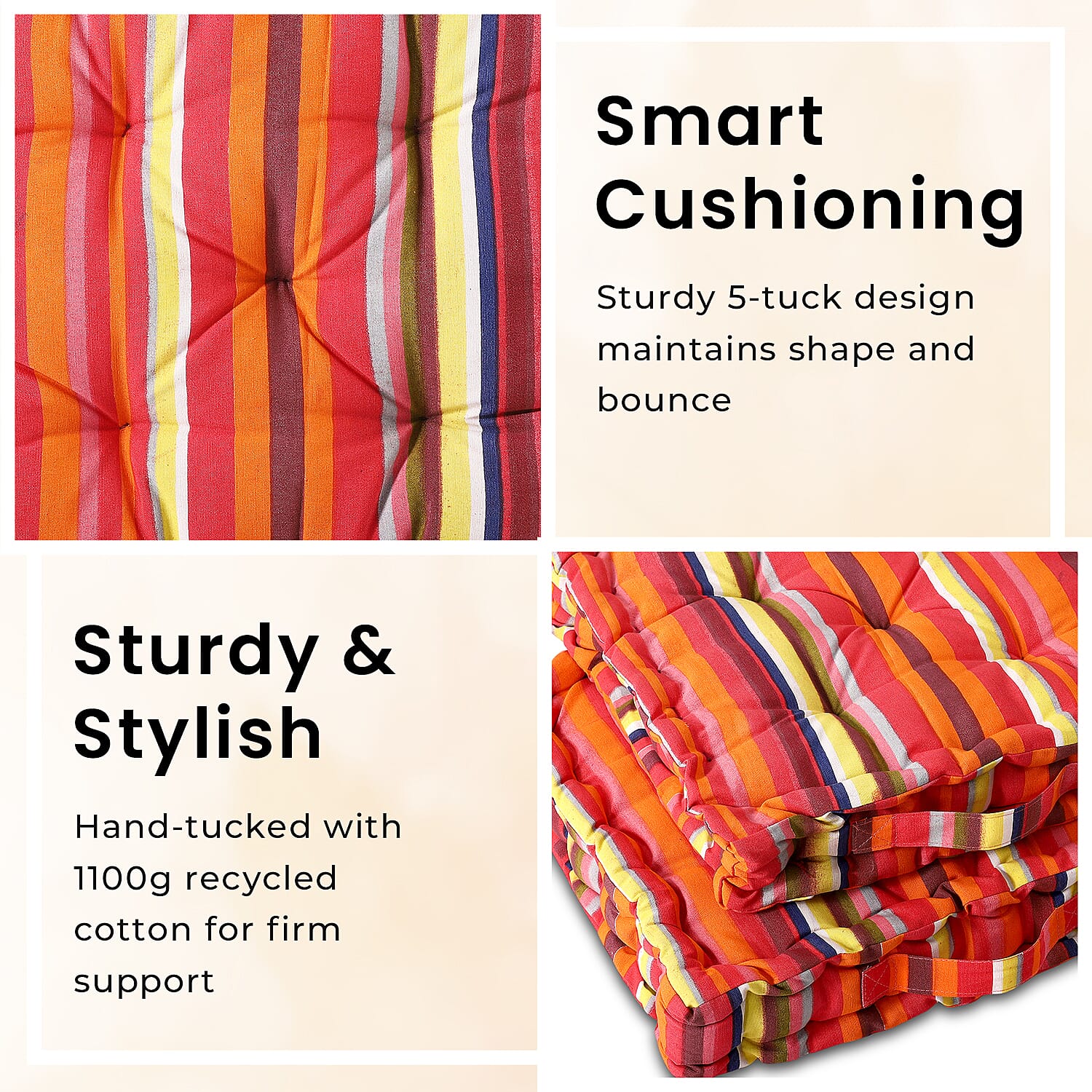 Set of 2 - 100% Cotton Floor Cushion with Cotton Filling  (40x40x8cm) - Multi Color