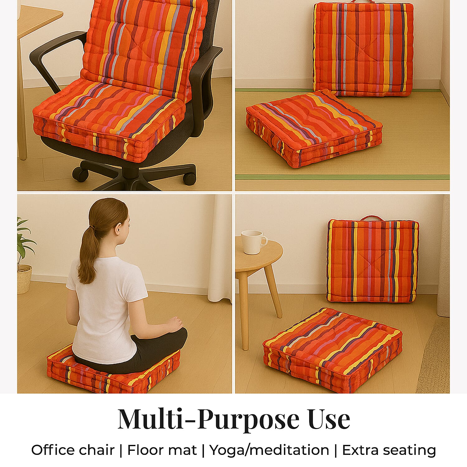 Set of 2 - 100% Cotton Floor Cushion with Cotton Filling  (40x40x8cm) - Multi Color